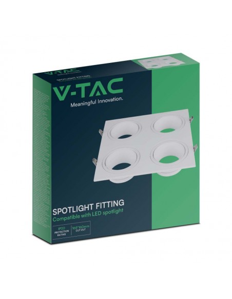 23003-Portafaretto LED Quadruplo da Incasso Quadrato xGU in Policarbonato e Ferro Colore Bianco-2