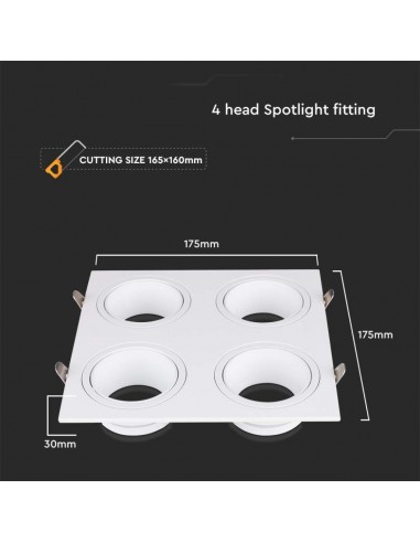 23003-Portafaretto LED Quadruplo da Incasso Quadrato xGU in Policarbonato e Ferro Colore Bianco-3