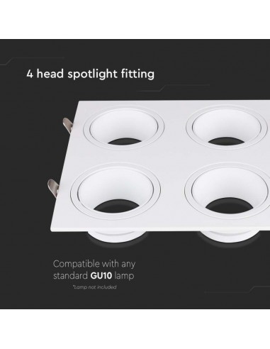 23003-Portafaretto LED Quadruplo da Incasso Quadrato xGU in Policarbonato e Ferro Colore Bianco-6