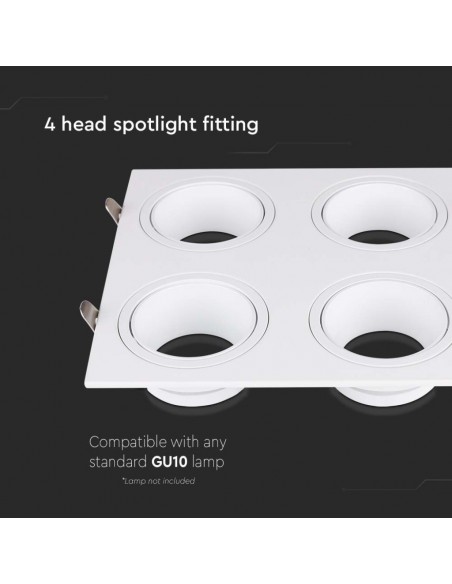 23003-Portafaretto LED Quadruplo da Incasso Quadrato xGU in Policarbonato e Ferro Colore Bianco-6
