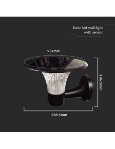 23004-Lampada LED  da Muro con Pannello Solare e Batteria LiFePO V  Sensore di Movimento Colore Nero CCT  -1 2