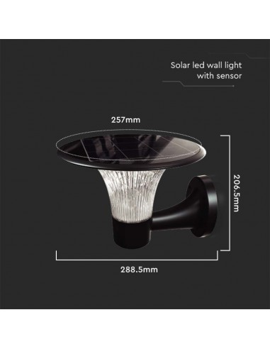 23004-Lampada LED  da Muro con Pannello Solare e Batteria LiFePO V  Sensore di Movimento Colore Nero CCT  -2