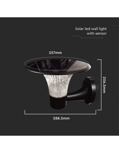 23004-Lampada LED  da Muro con Pannello Solare e Batteria LiFePO V  Sensore di Movimento Colore Nero CCT  -2