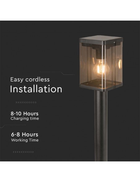 23009-Piantana Solare LED da Giardino  con Sensore di Movimento a Microonde Colore Nero  IP-7