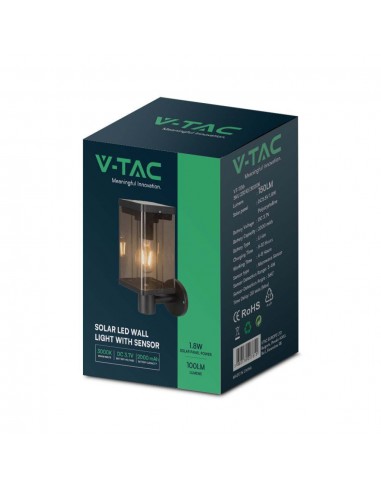 23010-Lampada Solare LED da Giardino  con Sensore di Movimento a Microonde Montaggio a Muro Colore Nero  IP-3