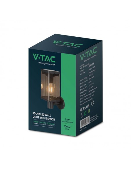 23010-Lampada Solare LED da Giardino  con Sensore di Movimento a Microonde Montaggio a Muro Colore Nero  IP-3