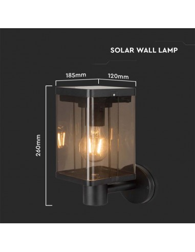 23010-Lampada Solare LED da Giardino  con Sensore di Movimento a Microonde Montaggio a Muro Colore Nero  IP-4