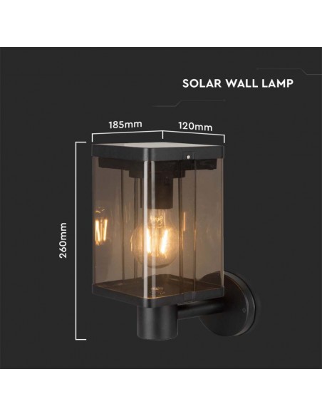 23010-Lampada Solare LED da Giardino  con Sensore di Movimento a Microonde Montaggio a Muro Colore Nero  IP-4