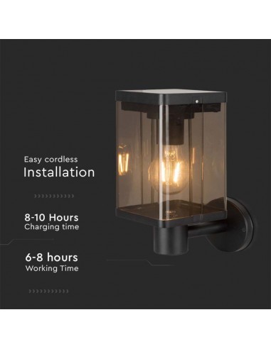 23010-Lampada Solare LED da Giardino  con Sensore di Movimento a Microonde Montaggio a Muro Colore Nero  IP-7