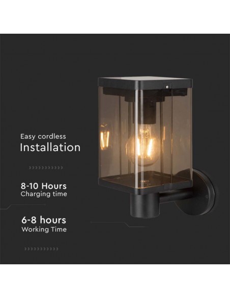 23010-Lampada Solare LED da Giardino  con Sensore di Movimento a Microonde Montaggio a Muro Colore Nero  IP-7