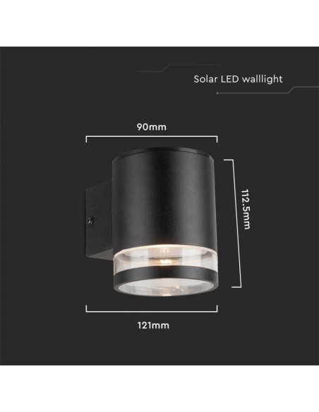 23012-Lampada LED da Giardino Cilindrica con Pannello Solare  Corpo Nero xxmm  IP-3