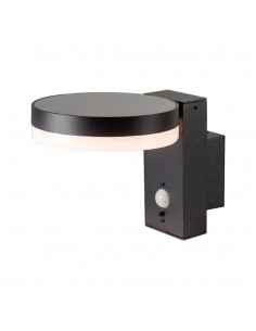 23016-Lampada LED da Muro Rotonda  con Pannello Solare e Sensore PIR Corpo Nero  IP-1