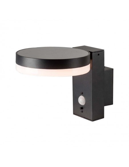 23016-Lampada LED da Muro Rotonda  con Pannello Solare e Sensore PIR Corpo Nero  IP-1