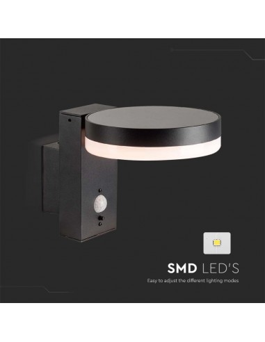 23016-Lampada LED da Muro Rotonda  con Pannello Solare e Sensore PIR Corpo Nero  IP-5