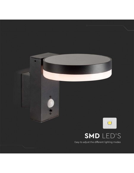 23016-Lampada LED da Muro Rotonda  con Pannello Solare e Sensore PIR Corpo Nero  IP-5