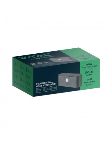 23017-Lampada LED da Muro  Con Pannello Solare e Sensore PIR Colore Nero  IP-2