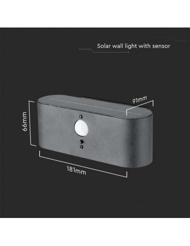 23017-Lampada LED da Muro  Con Pannello Solare e Sensore PIR Colore Nero  IP-3