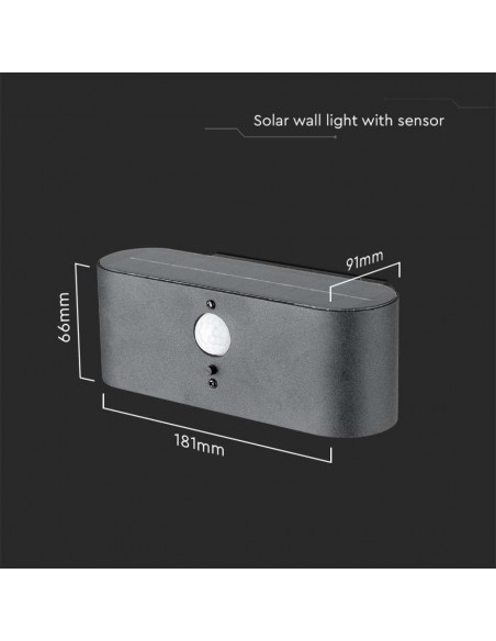23017-Lampada LED da Muro  Con Pannello Solare e Sensore PIR Colore Nero  IP-3