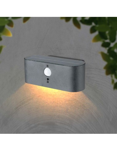 23017-Lampada LED da Muro  Con Pannello Solare e Sensore PIR Colore Nero  IP-4
