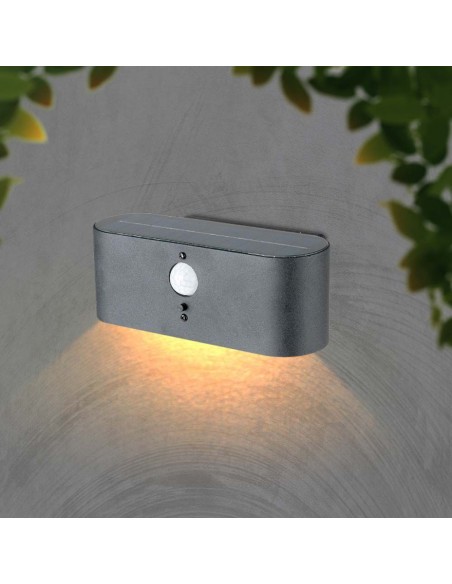 23017-Lampada LED da Muro  Con Pannello Solare e Sensore PIR Colore Nero  IP-4