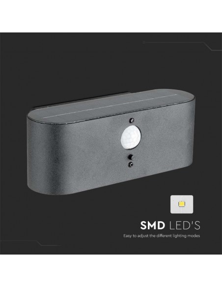 23017-Lampada LED da Muro  Con Pannello Solare e Sensore PIR Colore Nero  IP-6