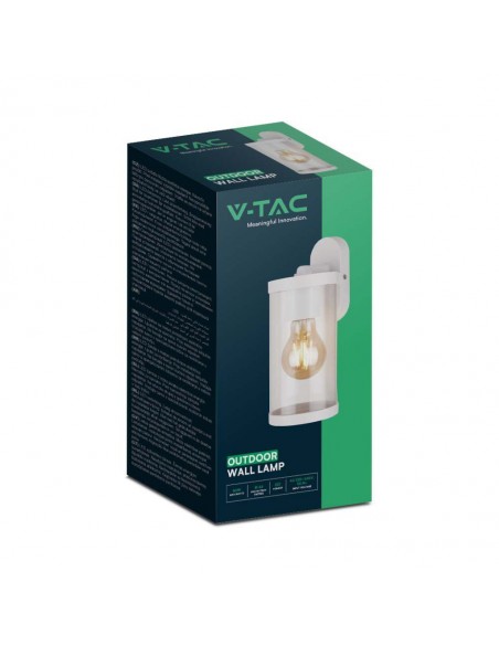 23020-Lampada LED da Giardino Cilindrica con Portalampada E con Corpo Bianco Copertura Trasparente d  IP-2