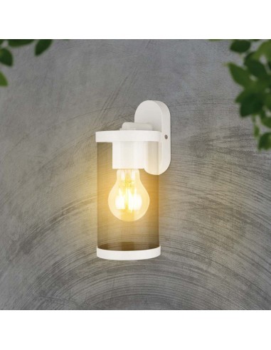 23020-Lampada LED da Giardino Cilindrica con Portalampada E con Corpo Bianco Copertura Trasparente d  IP-4