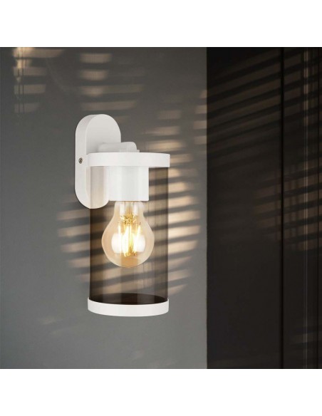 23020-Lampada LED da Giardino Cilindrica con Portalampada E con Corpo Bianco Copertura Trasparente d  IP-5