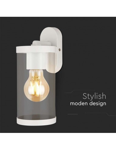 23020-Lampada LED da Giardino Cilindrica con Portalampada E con Corpo Bianco Copertura Trasparente d  IP-6