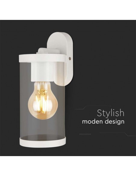 23020-Lampada LED da Giardino Cilindrica con Portalampada E con Corpo Bianco Copertura Trasparente d  IP-6