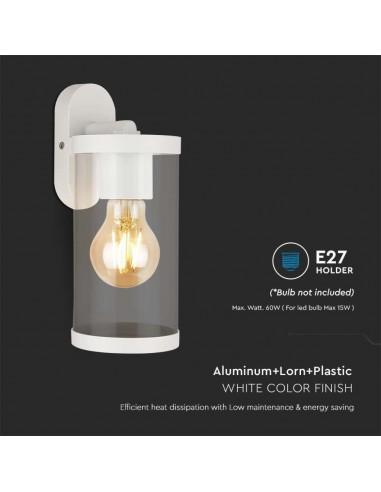 23020-Lampada LED da Giardino Cilindrica con Portalampada E con Corpo Bianco Copertura Trasparente d  IP-7