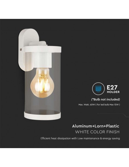 23020-Lampada LED da Giardino Cilindrica con Portalampada E con Corpo Bianco Copertura Trasparente d  IP-7