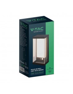 23032-Lampada LED da Muro Rettangolare con Pannello Solare e Sensore PIR  Colore Nero  IP-1 2