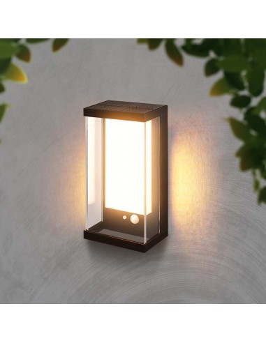 23032-Lampada LED da Muro Rettangolare con Pannello Solare e Sensore PIR  Colore Nero  IP-4