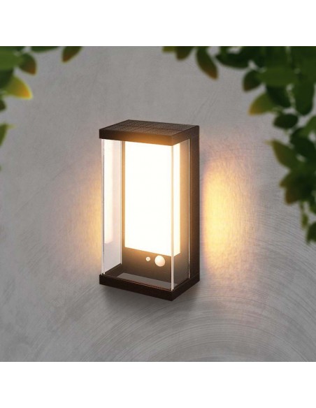 23032-Lampada LED da Muro Rettangolare con Pannello Solare e Sensore PIR  Colore Nero  IP-4