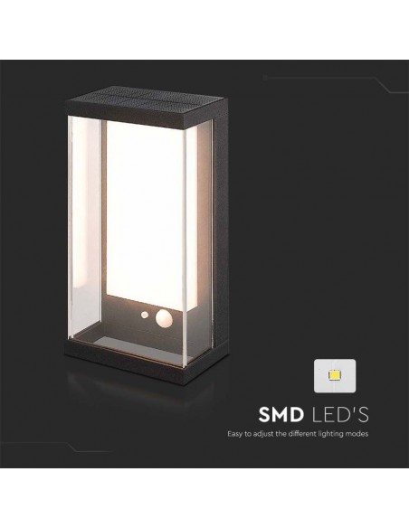 23032-Lampada LED da Muro Rettangolare con Pannello Solare e Sensore PIR  Colore Nero  IP-5