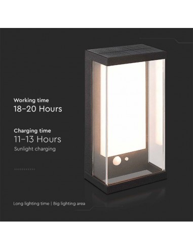 23032-Lampada LED da Muro Rettangolare con Pannello Solare e Sensore PIR  Colore Nero  IP-6