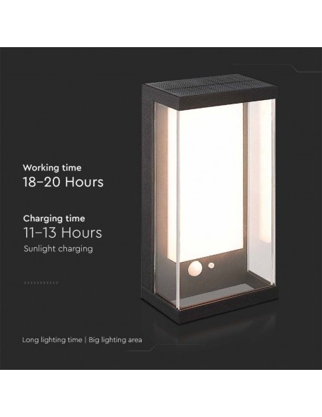 23032-Lampada LED da Muro Rettangolare con Pannello Solare e Sensore PIR  Colore Nero  IP-6
