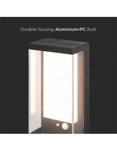 23032-Lampada LED da Muro Rettangolare con Pannello Solare e Sensore PIR  Colore Nero  IP-7