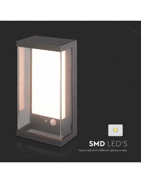 23033-Lampada LED da Muro Rettangolare con Pannello Solare e Sensore PIR  Colore Grigio scuro  IP-5