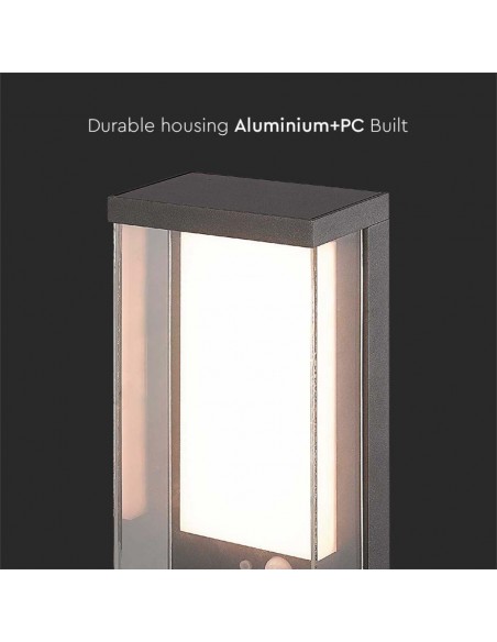 23033-Lampada LED da Muro Rettangolare con Pannello Solare e Sensore PIR  Colore Grigio scuro  IP-7