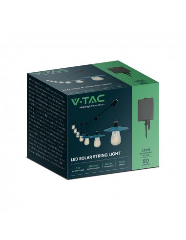 23034-Catenaria m per  lampadine LED ST a Filamento Con Pannello Solare Colore Nero  IP-2