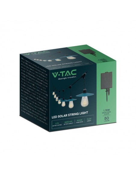 23034-Catenaria m per  lampadine LED ST a Filamento Con Pannello Solare Colore Nero  IP-2