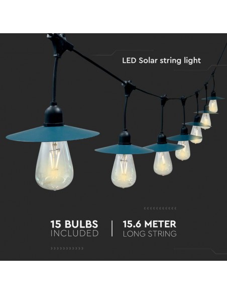 23034-Catenaria m per  lampadine LED ST a Filamento Con Pannello Solare Colore Nero  IP-3