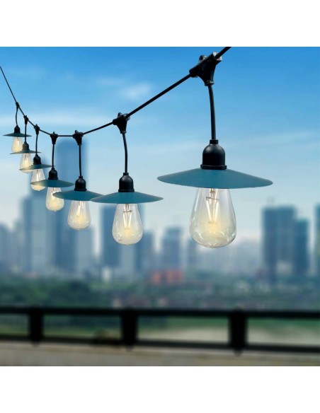 23034-Catenaria m per  lampadine LED ST a Filamento Con Pannello Solare Colore Nero  IP-4