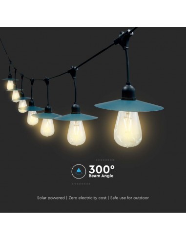 23034-Catenaria m per  lampadine LED ST a Filamento Con Pannello Solare Colore Nero  IP-7