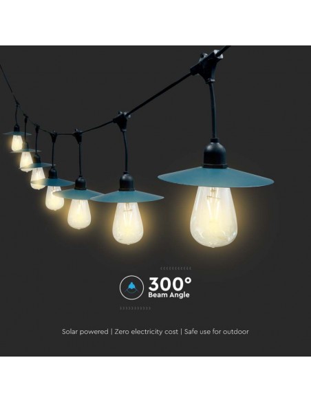 23034-Catenaria m per  lampadine LED ST a Filamento Con Pannello Solare Colore Nero  IP-7