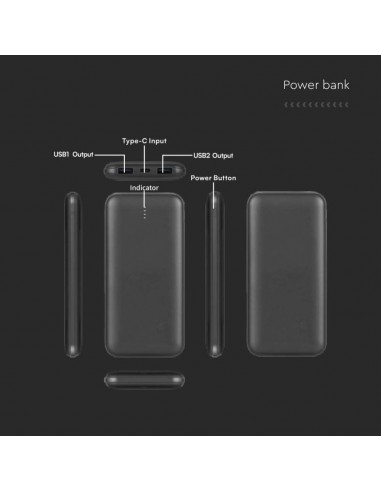 23036-Power Bank Slim mAh Carica Veloce  con Dual USB e Type-C Colore Nero-3