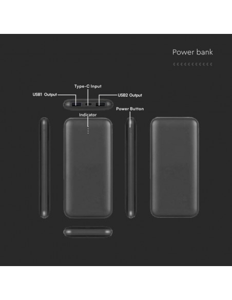 23036-Power Bank Slim mAh Carica Veloce  con Dual USB e Type-C Colore Nero-3