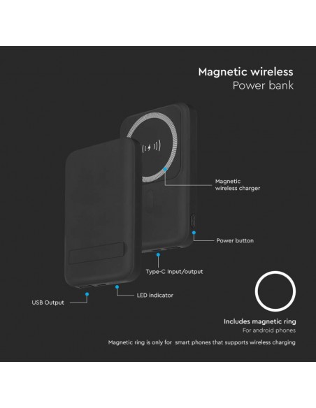 23038-Power Bank  mAh MagSafe Ultra Sottile Magnetico con Ricarica Wireless Colore Nero-3